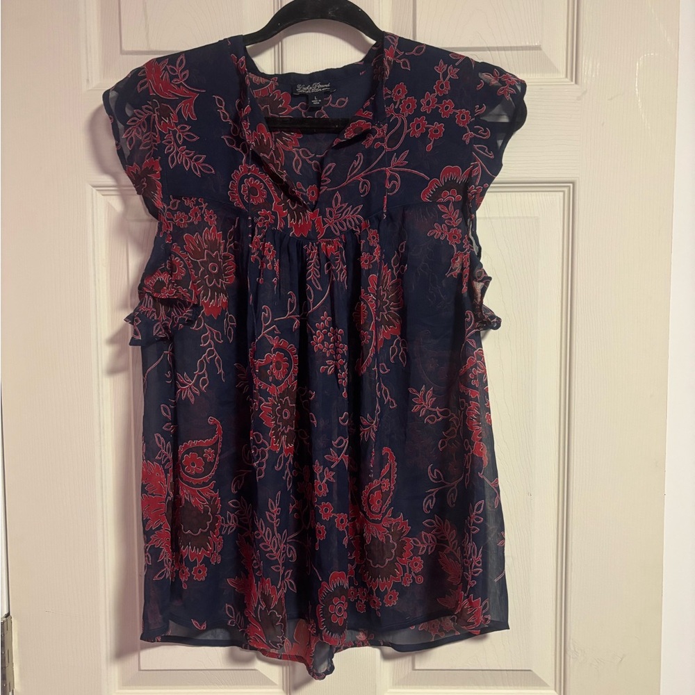 Lucky Brand Navy and Red Floral Sleeveless Blouse